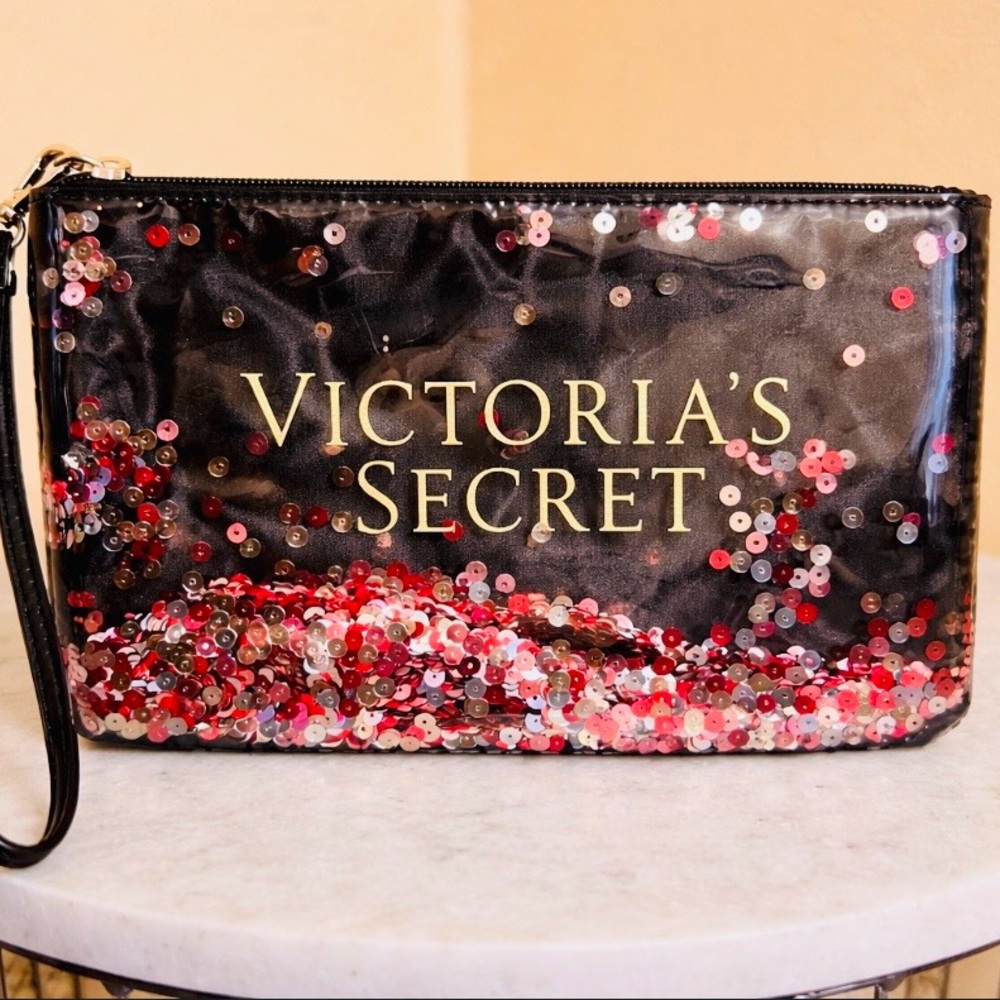 ✨ NWOT Victoria’s Secret Sequin Wristlet Clutch | Black Confetti Sparkle✨